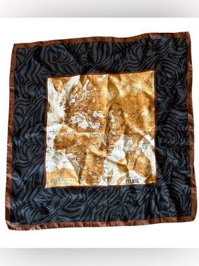 Alviero Martini La Classé Map Print Silk Scarf in Brown and Black